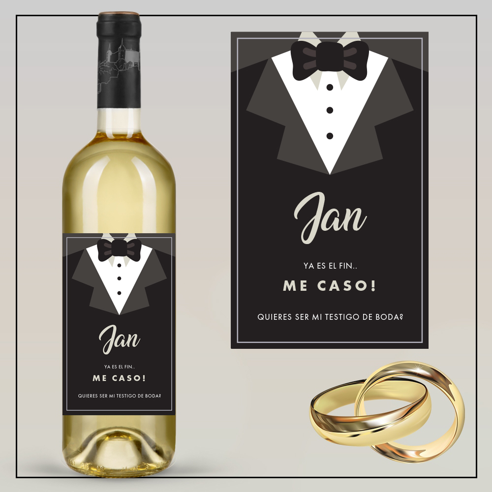 QUIERES SER MI TESTIGO VINO BLANCO SAN JUAN - REGALO PARA EL TESTIGO DE  BODA - Vino blanco para regalar. Botella con etiqueta personalizada